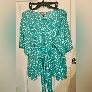 Plus Sz Molly Isadora Womens Tie Front Blouse Size 4X Green with White Top